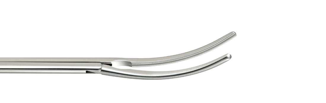 Cleveland Clinic renal clamp, 9 5/8'',large, angled left, atraumatic jaws,  ring handle